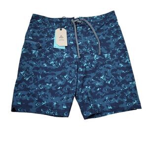 Prana Fenton Boardshorts Men's Size 34 9" Inseam Bluefin Camo Swim Blue